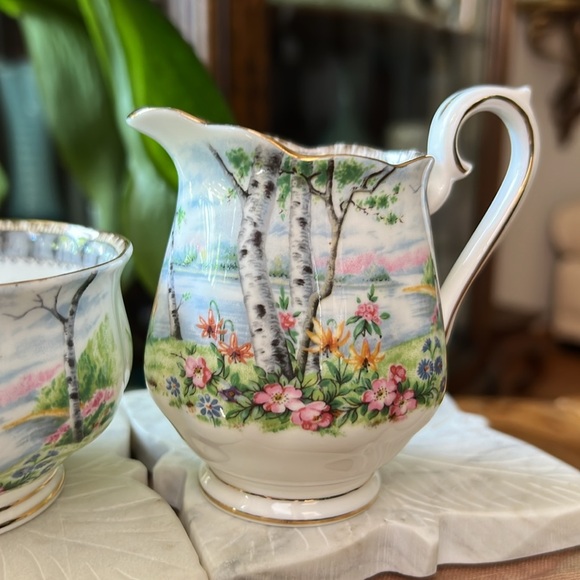 Vintage Royal Albert Silver Birch Mini Cream and Sugar Dish Bone China England - Picture 4 of 12